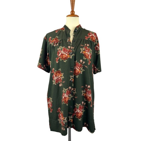 Button Up Tunic Dress  Womens Small Floral Olive Green Stillwater - Picture 1 of 11